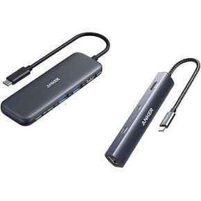 Anker 332 USB-C Hub (5-in-1) with 4K HDMI Display, 5Gbps - and 2 5Gbps USB-A Data Ports&Anker 6-in-1 USB C Hub with 65W Power Delivery,