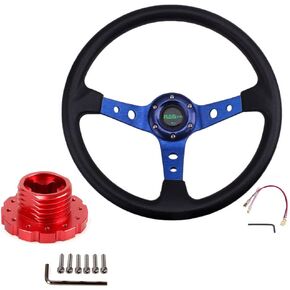 RASTP 13.8"/350mm Racing Steering Wheel with Sim Racing Gaming Steering Wheel Adapter Fit for Thrustmaster T500 / T300 / TS-PC,TS-XW (Blue-Red)