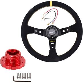 RASTP 13.58"/345mm Racing Steering Wheel with Sim Racing Gaming Steering Wheel Adapter Fit for Thrustmaster T500 / T300 / TS-PC,TS-XW (Yellow-Red)