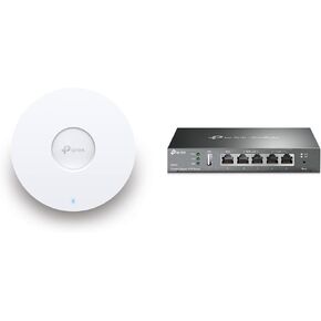 TP-Link EAP610 Ultra-Slim Wireless Access Point for Business | OMADA WI-FI 6 AX1800 | التجوال السلس + TP-Link ER605 WIRED GIGABIT VPN ROUTER ، 3 WAN Ethernet Ports + 1 USB WAN ، SPI FIRELOY