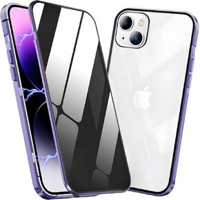 Magnetic Titanium for iPhone 15 Plus Privacy Case, Anti Peep Magnetic Adsorption Privacy Screen Protector [Double Sided Tempered Glass] Anti Peeping Metal Bumper Frame Clear Back Phone Case