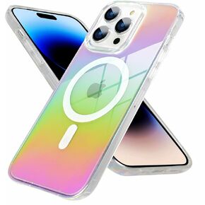 Magnetic for iPhone 14 pro max Case [Compatible with MagSafe] Colored Crystal Clear Hard Back & Soft Bumper Protective Slim Thin Case for iPhone 14 pro max Phone Case, Colored Clear(6.7")