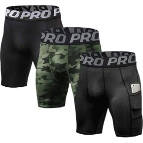 LANBAOSI Mens Compression Shorts with Phone Pocket Running Gym Yoga Athletic Tights Baselayer Summer Cool Dry Underwear Pack