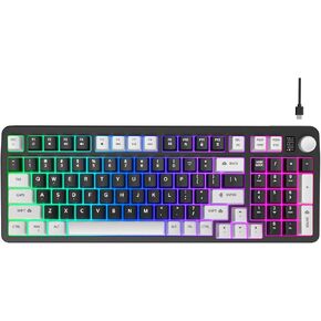 96% Wired Gaming Keyboard,Creamy Membrane Quiet Silent Keyboard with Number Pad & Volume Knob,Light Up Computer USB Teclado for PC Desktop Games Office