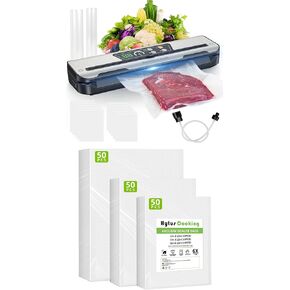 Vacuum Sealer Machine with Built-In Cutter, 8-in-1 Functions & HytusCooking Pre-Cut Vacuum Sealer Bags (150 Pack), BPA-Free for Food Storage & Sous Vide