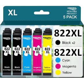 822XL Remanufactured Ink Cartridges Replacement for Epson 822XL Ink Cartridges 822 822 XL for Workforce Pro WF-3820 WF-3823 WF-4820 WF-4830 WF4833 Printer (2 Black Cyan Magenta Yellow, 5 Pack)
