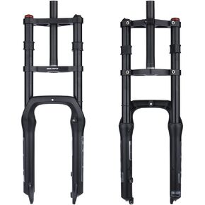 BOLANY 20 Inch Bike Suspension Fork 4.0" Fat Tire Fork Air Double Shoulder 34mm Stanchion 160mm Travel 1-1/8" Disc Brake QR 135mm Spacing Adjustable Rebound for Snow Beach XC Ebike