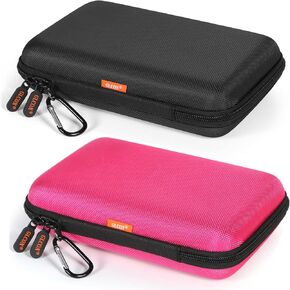 2 Colors Hard Carrying Case Electronics Organizer with Carabiner (Black + Deep Pink)