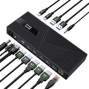Docking Station 4K@60Hz DisplayLink Triple Monitor 160W Charging, 3 HDMI 2 DP 6 USB, Gigabit LAN & Audio Thunderbolt 4/3, USB-C Mac M1/M2/M3/M4, Windows/Chrome/Dell/HP