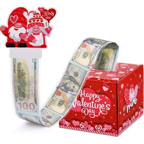 Birthday Money Box for Cash Gift Pull, Surprise Gift Boxes for Money, Money Holder Box with Pull Out Happy Birthday Card and 100Pcs Transparent Bags, Money Gift Ideas for Kids and Adults