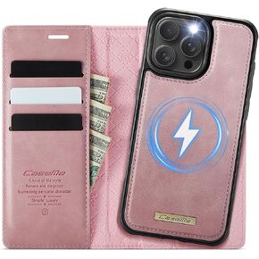 Wallet Case for iPhone 16 Pro Max Compatible with Magsafe, 2-in-1 PU Leather Flip RFID Blocking Card Holder Stand Shockproof Magnetic Detachable Cover for iPhone 16 Pro Max Case 6.9", Pink