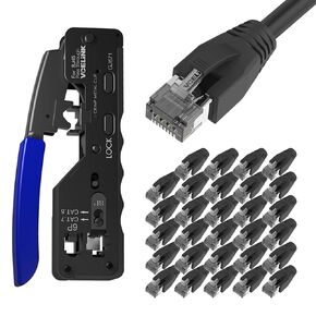 VCELINK RJ45 Connectors Pass Through CAT6A CAT7 Shielded 30-Pack Bundle with RJ45 Crimping Tool Pass Through, Ethernet Wire Cutter Crimper