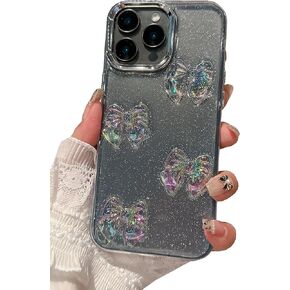 JANDM GLITTER 3D BOWKNOT CASE لـ iPhone 16 PRO ، حالة حماية واضحة للغاية مع غطاء حالة التصميم المجسم للبنات