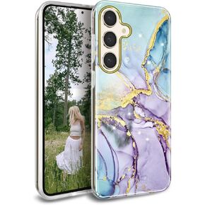 JIAXIUFEN for Galaxy S25 Case Sparkle Glitter Retro Oil Painting Printed Flower Design Slim Shockproof Cover Phone Case for Samsung Galaxy S25 5G 6.2 inch Mint Colorful