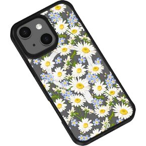 Girly Floral Case Compatible for iPhone 14 & iPhone 13 Whtie Daisy Pattern,Clear Shockproof Phone Case Cover [Compatible with Magsafe] for Women Girls (Blooming Flowers)