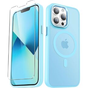for iPhone 13 Pro Case, Matte Magnetic Phone Case with 1 Screen Protector, Support for Magsafe, Translucent Frosted Slim Shockproof Protective Cover for iPhone 13 Pro 6.1 inch, Black