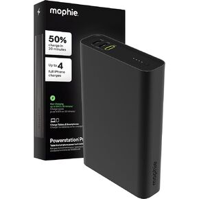 mophie Powerstation Pro 20,000mAh Power Bank (Gen 3) – Ultra-Fast USB-C PD, 30W Output, Charges 3 Devices, Up to 4 Phone Charges, LED Indicator, Premium Anodized Aluminum Body, Black