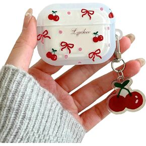 Jandm for Airpods Pro 2nd Case مع سلسلة Keychain Cherry ، مقاومة للصدمات الجميلة Clear Cute Cute Bowknot Cherry Case مع Keychain for AirPods Pro 2nd