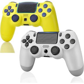 Replacement for PS4 Controller 2 Pack Wireless Controllers for PlayStation 4/Pro/Slim/PC with 3.5mm Stereo Headset Jack/Vibration/Motion/Touchpad/1200mAh Battery,Non-Slip Gamepad for Fortnite,White