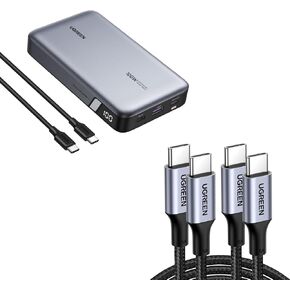 UGREEN 100W Power Bank Bundle with 100W 2-Pack 3.3FT USB C Cable