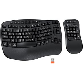 Wave Keys Ergonomic Wireless Keyboard, 2.4G Wireless/Bluetooth Split Keyboard with Wrist Rest, Separate Mini Numeric Keypad for Financial Accounting, for Mac/Windows/Laptop/PC/Tablet ﻿