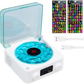 Waves Vinyl Player Vintage Record Model Player Bluetooth Speaker with 3 Ambient Lights Music Player with 4 Modes Aqua Vinyl Speaker Audio Turntables Waves Speaker for Bedroom Office Party White