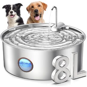 Dog Water Fountain for Large Dogs - 8L/270oz Stainless Steel Dog Water Fountain, Great for Large Dogs Cats and Multi-Pet Home, Quiet Pet Dispenser, Easy-to-Clean Dog Fountain