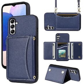 Phone Case for Samsung Galaxy A34 5G Wallet Cover with Crossbody Shoulder Strap and Leather Credit Card Holder Pocket Slim Flip Purse Stand Cell Accessories A 34 34A Girls Women Men Black