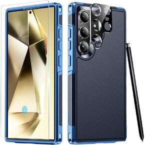 SPIDERCASE Designed for Samsung Galaxy S24 Ultra Case, [10 FT Military Grade Drop Protection], 2 Pack [Tempered Glass Screen Protector+Camera Lens Protector] Heavy Duty Shockproof Case, Dark Blue