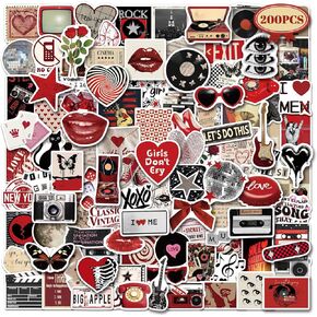 200 Downtown Girl Stickers Aesthetic Red Trendy Stickers for Girls Women, Cool Downtown Stickers Grunge Vinyl Decals for Water Bottle Laptop Skateboard Journal
