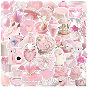 Aesthetic Girls Stickers Pack 50 Kawai Pink Stickers for Water Bottle Scrapbook Waterproof Vinyl Decals for Laptop Journal Party Supplies(Pink)