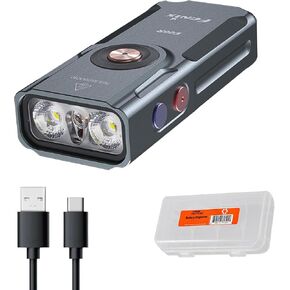 Fenix E06R 700 Lumen 3-in-1 EDC Keychain Flashlight, USB-C Rechargeable, Includes UV Light and Lumentac Organizier (Grey)