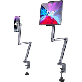 Adjustable Desk Mount – Super Grip Tablet Arm Holder, 360° Rotatable Stand – Compatible with iPad Pro, Tab S9 Ultra, Wacom & Drawing Tablets - Grey