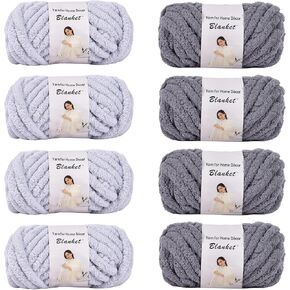 Assorted Chenille Chunky Yarn for Crocheting,Soft Plush Fuzzy Yarn Bulky for Hand Knitting/Arm Knitting,Jumbo Fluffy Thick (4 Khaki & 4 Dark Khaki,8-Pack,2kg/4.4 lb,192 Yards)