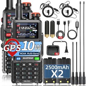BAOFENG Radio 5RH GPS 10W Multi-Band Ham Radio Handheld Long Range Copy Frequency Two Way Radio for Adults Rechargeable Walkie Talkies AR-5RM with VOX 640 Channels High Amateur Radio(2 Pack)