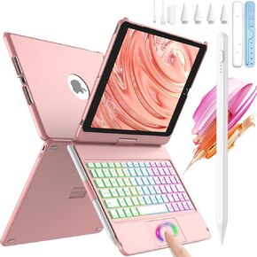 Amzcase Pencil لـ Apple iPad (متوافق مع 2018-2024) حزمة مع حالة لوحة المفاتيح لجيل iPad 9/8/7 (10.2 "، 2021) ، 10 ألواح خلفية ملونة ، 360 درجة.
