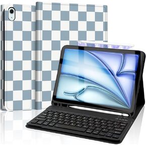 for iPad Air 11-inch (M3/M2-2025/2024) Case with Keyboard, Wireless Keyboard Cover with Pencil Holder for Air 10.9 Inch (5th/4th-2022/2020), Checkered Plaid Brown-White in Kuwait