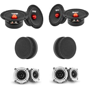 DS18 Bundle Car Speakers 4X PRO-GM6B 6.5" Midrange Speakers + 4X PRO-TW120 Super Tweeters with Bullet + Foam Speakers Enhancer - PRO Car Audio Component Package with Soundproof Sponges