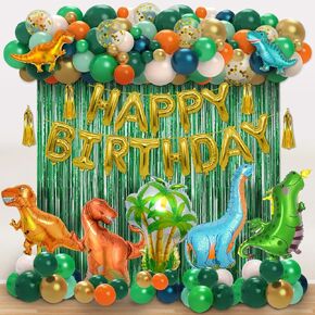 Dinosaur Birthday Decorations, 113pcs Dinosaur Party Decorations Include Dinosaur Balloons, Happy Birthday Balloons, Curtains for Dinosaur Themed Party Baby Shower Decorations Supplies Boys Kids