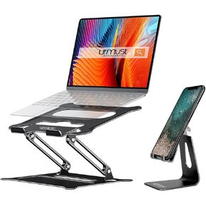 Urmust Adjustable Laptop Stand Black + Adjustable Phone Stand Black