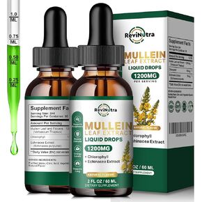 قطرات مولين للرئتين، 1200 ملجم من قطرات سائلة من مستخلص أوراق مولين مع الكلوروفيل لتنظيف الرئة والتخلص من السموم، ودعم الجهاز التنفسي والمناعة والجهاز الهضمي، غير معدلة وراثيًا، 2 أونصة سائلة in Kuwait