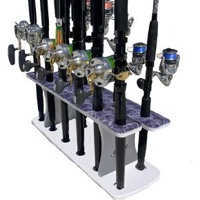 Rush Creek Creations Reel Salty Premium Marine Grade Fishing Rod Holder Organizer, 11Fishing Rod Rack, Bi-Level Design, UV-Resistant, Waterproof, Fishing Rod Holder for Garage and Dock