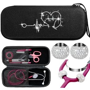 Bling Stethoscope Case Rhinestone Stethoscope Set with 1 Pcs Stethoscope Case and 2 Pcs Crystal Stethoscope Charms Stethoscope Case for Classic Iii, Lightweight Ii S.e, MDF Acoustica Stethoscopes