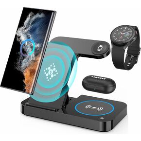 Wireless Charging Station Compatible with Samsung Android Multiple Devices 3 in 1 Foldable Fast Wireless Charger Stand for Phone Galaxy Z Flip 6/5/4 Z Fold 5/4/ S24 S23 ltra Galaxy Watch 7 6 5 Buds