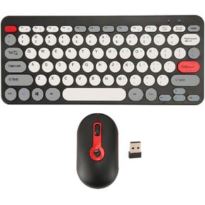 Keyboard and Combo, Cute Retro Keyboard with Round Keycaps, Mute Ergonomic 2.4G Keyboard Combo for Desktop PC Computer for OS X for (Black)