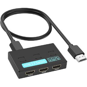 HDMI Switch with HDMI Cable, 4K@60Hz 3 in 1 Out HDMI Switch, 3 Port HDMI Switcher Box, Supports 4K, 1080P, 3D, HDMI 2.0, HDR, Compatible with Fire Stick 4K, HDTV, PS4/5, Game Consoles, PC