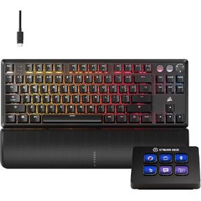 Corsair K70 PRO TKL + Elgato Stream Deck Mini Bundle - Tenkeyless Mechanical Wired Gaming Keyboard with Studio Controller for Zoom, Teams, PowerPoint, MS Office etc, Compatible with PC/Mac