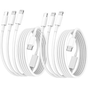 3 in 1 Multi i-Phone Charger Cable 6FT, USB C to Lightning Cable with 3 Ports for iPhone 16/15/14/13/12/11 Pro Max/XS/XR/8 & iPad Pro/Mini/,Apple Fast Charging Cord (2-Pack, White)