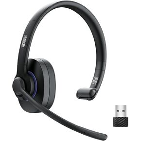 TK01 (Teams Certified) Wireless Headset with Mic for Work, USB Dongle Bluetooth Headset, Noise Cancelling Microphone, Headphones for Computer PC Office Call Center