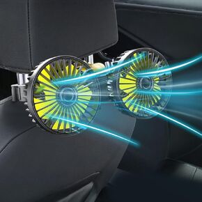 Car Fan for Backseat, USB Powered Dual Head Car Seat Headrest Cooling Fan Rear Seat with 360 Degree Adjustable Clip for Dashboard SUV RV Truck Sedan Home office Desktop